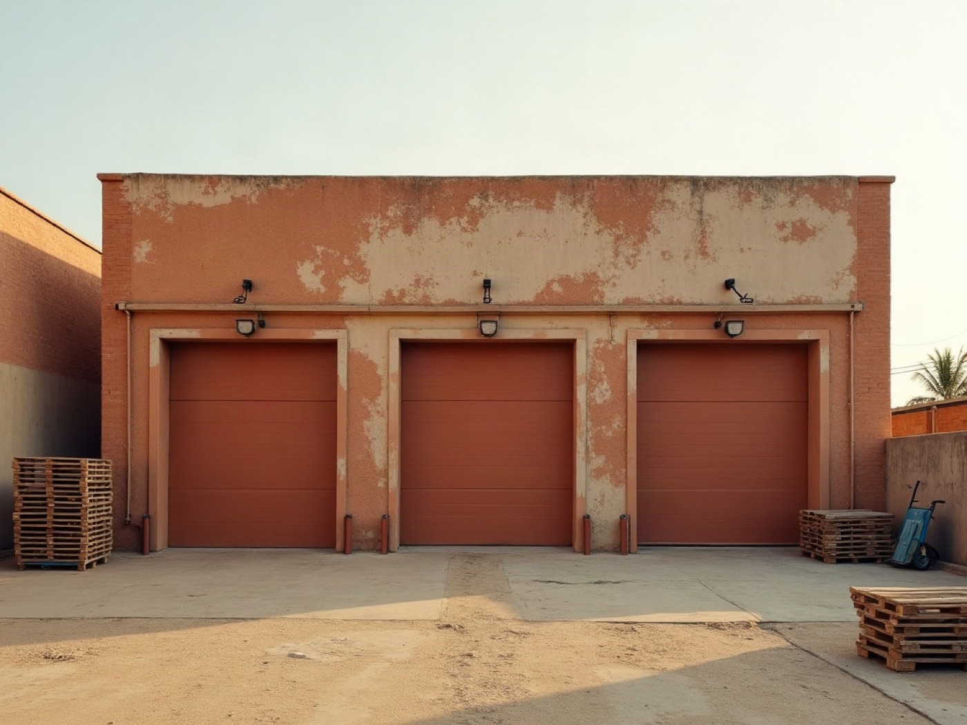 Commercial warehouse terminal with clay dock doors and a quiet yard